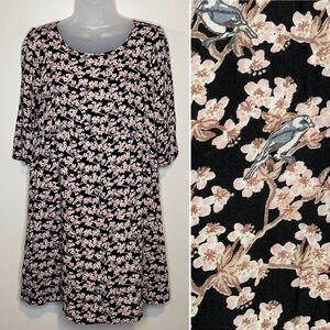 SERAPHINE cherry blossom & bird print viscose maternity dress size 10